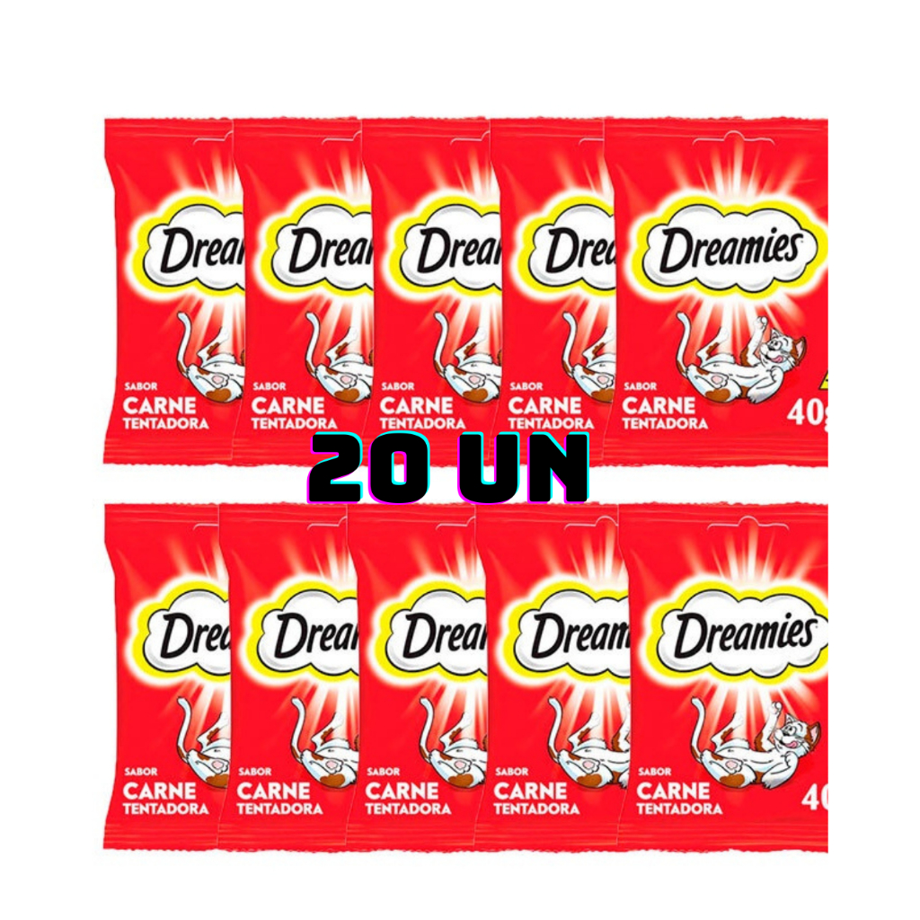 Caixa 20un Petisco Dreamies Gatos Adultos Carne 40g - Pets