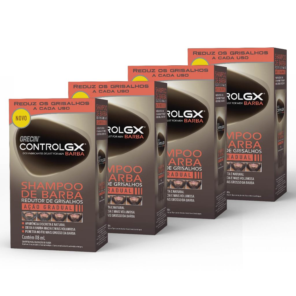 Kit 4x unidades Grecin Control Gx Shampoo De Barba e Redutor Grisalhos - Para todos os tipos de barba. Aparência jovem em Oferta na Shopee
