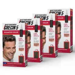 Kit 4x unidades Grecin 5 Shampoo Tintura Tonalizante Castanho Médio Escuro H-40 Cobre os cabelos grisalhos em 5 minutos.