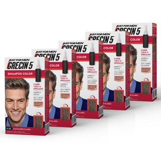Kit 5x unidades  Grecin 5 Shampoo Tintura Tonalizante Castanho Claro H-25 60ml - Cobre os cabelos grisalhos em 5 minutos em Oferta na Shopee