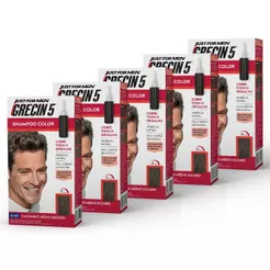 Kit 5x unidades Grecin 5 Shampoo Tintura Tonalizante Castanho Médio Escuro H-40 Cobre os cabelos grisalhos em 5 minutos.