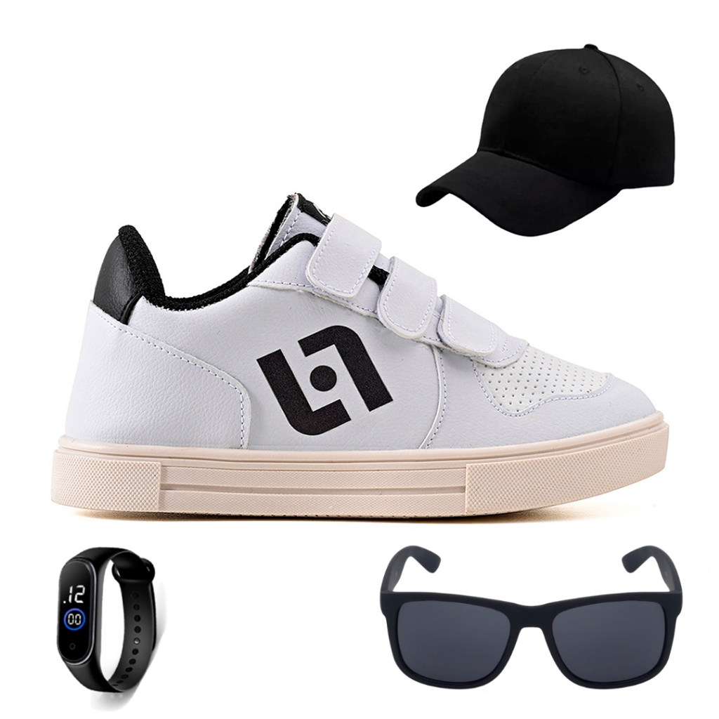 Kit Tenis Infantil Calce Facil Casual Light + Bone + Oculos E Relogio em Oferta na Shopee