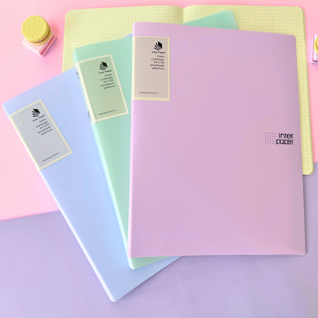 Pasta Catálogo A4 Pastel com 20/40 Envelopes de Plástico - Pasta Organizadora