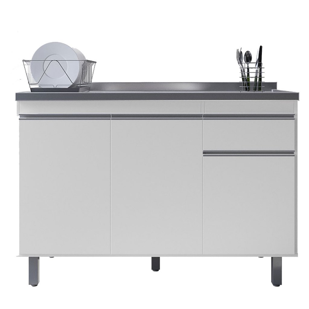 Balcão Gabinete Para Cozinha Pop 120cm 3 Portas 1 Gaveta Branco S/Tampo em Oferta na Shopee