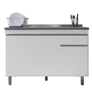 Balcão Gabinete Para Cozinha Pop 120cm 3 Portas 1 Gaveta Branco S/Tampo em Oferta na Shopee
