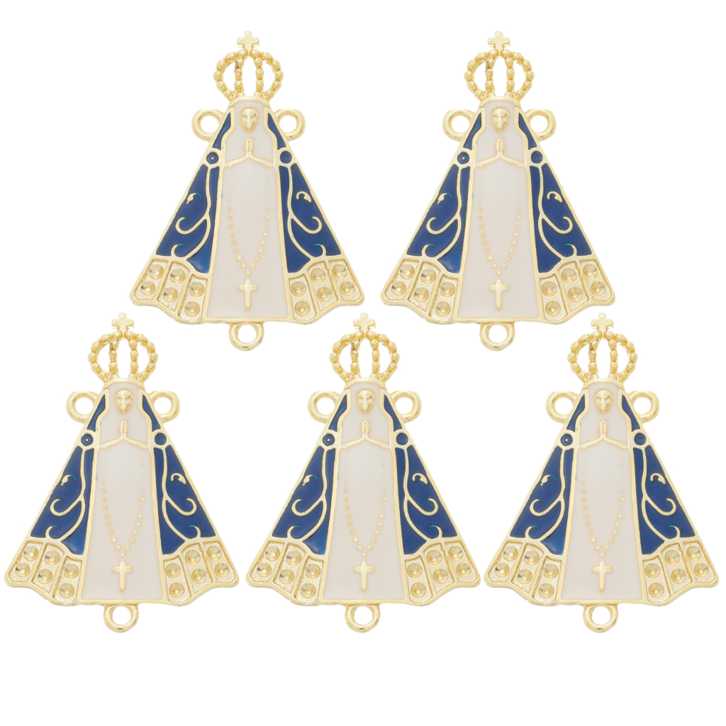 Kit 5 Entremeios Nossa Senhora Para Fazer Terço Dourado Cataforético com Banho Envernizado Resinada