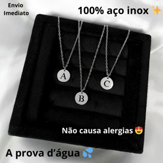 Colar Medalha Minimalista de Inicial em Aço Inoxidável em Oferta na Shopee