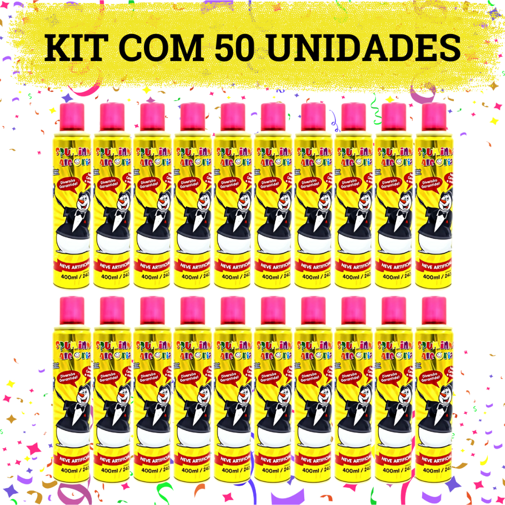 Kit 50 Espumas De Carnaval Neve Artificial Carnaval Festas Lata Grande Espuma Carnaval
