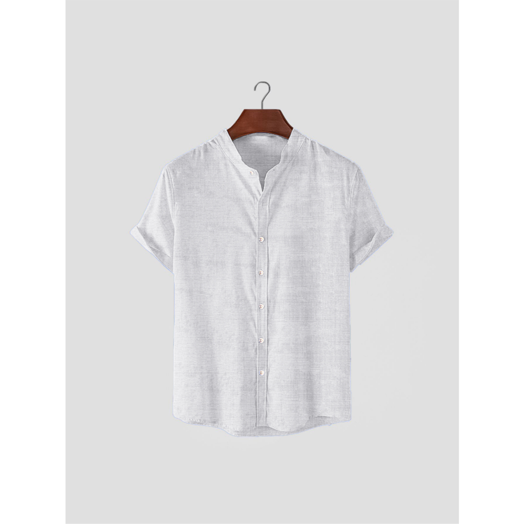 Camisa Masculina Social Linho Gola Padre Manga Curta Premium Não Amassa