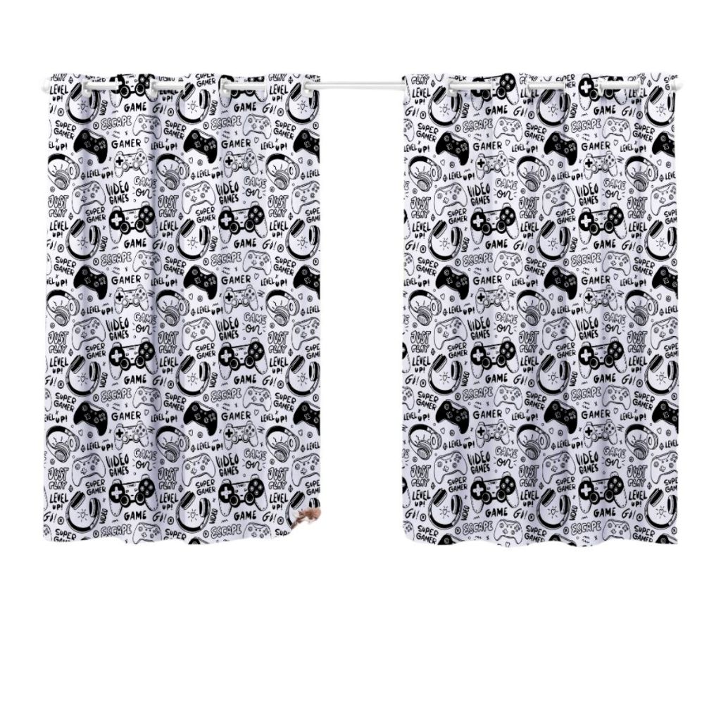 Cortina Quarto Infantil Criança Pequena Decorativa Menino Varao Simples Video Game Game Zone Branco
