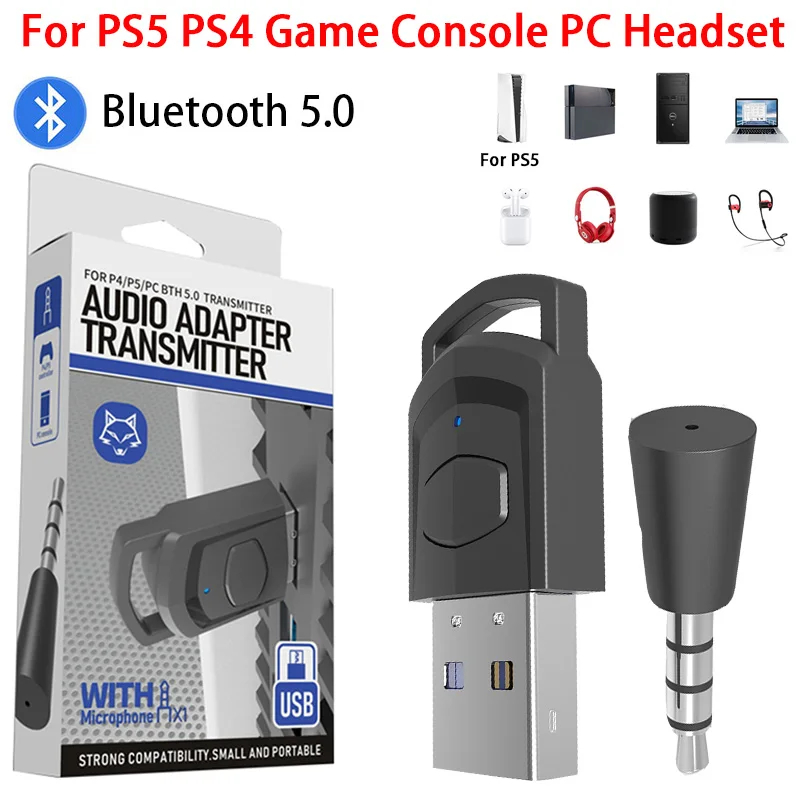 Adaptador de fone de ouvido sem fio, receptor para PS5, PS4 Game Console, PC Headset, Bluetooth 5.0. em Oferta na Shopee