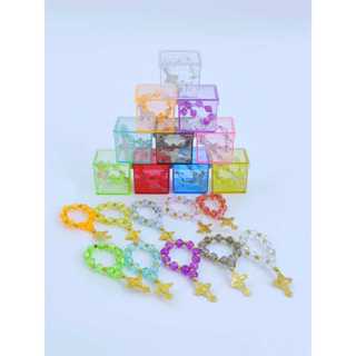 50 Kits Caixa acrílico 3x3 + mini terço Artesanal MIÇANGAS art milly Tercinho Lembrancinhas Batismo em Oferta na Shopee