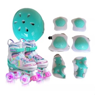Patins Infantil De 4 Rodas Ajustável Verde Com Luz De Led Patins Para Criança Menina Promo...