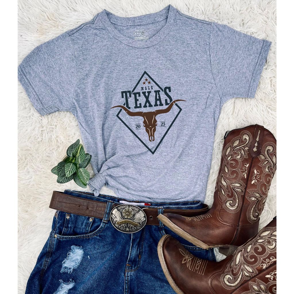 Camiseta Tshirts Feminino Moda Country Estampado Texas Boiadeira 100% Algodão