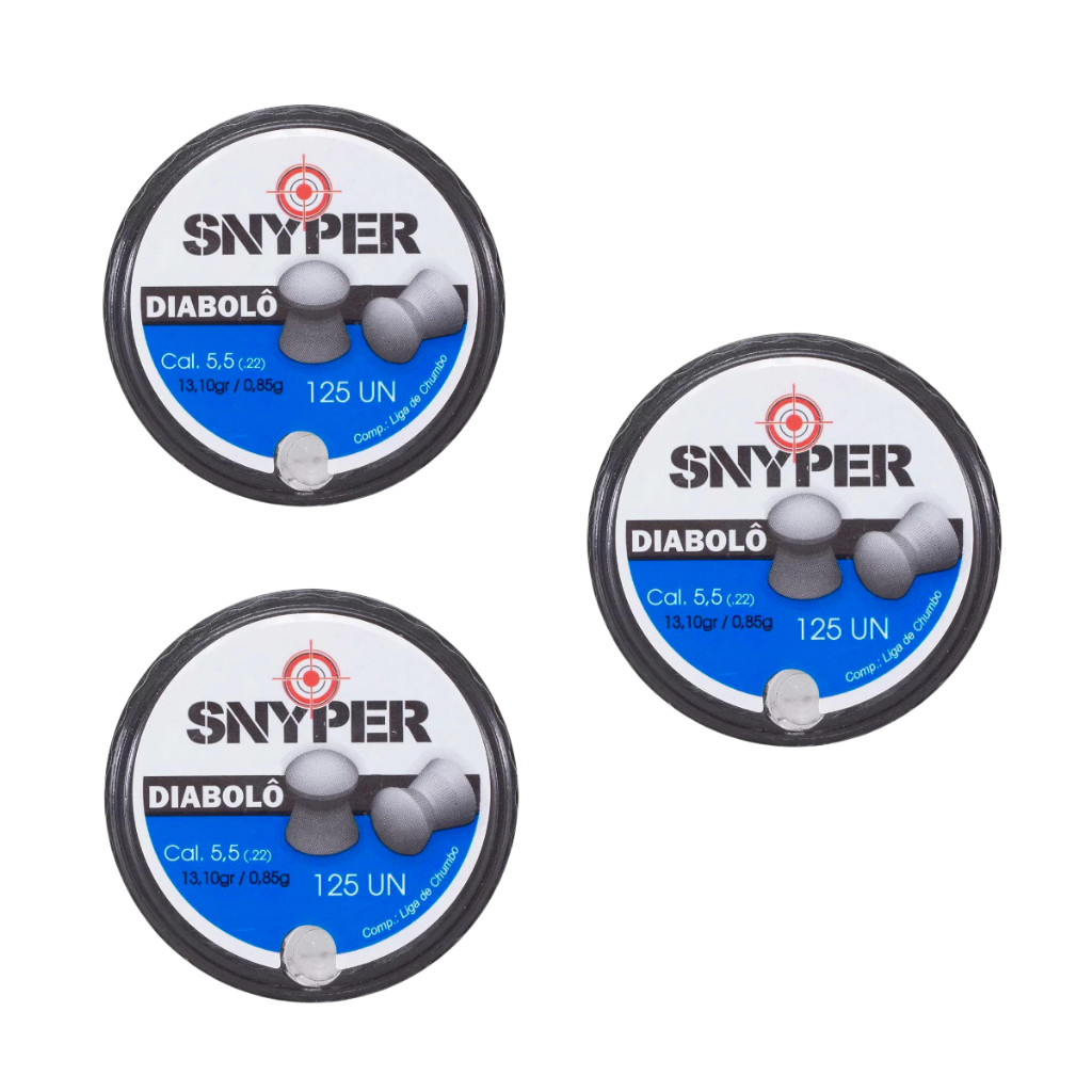 Chumbinho Snyper Diabolô 5,5mm - 375 Unidades (3 POTES DE 125 UNID) em Oferta na Shopee