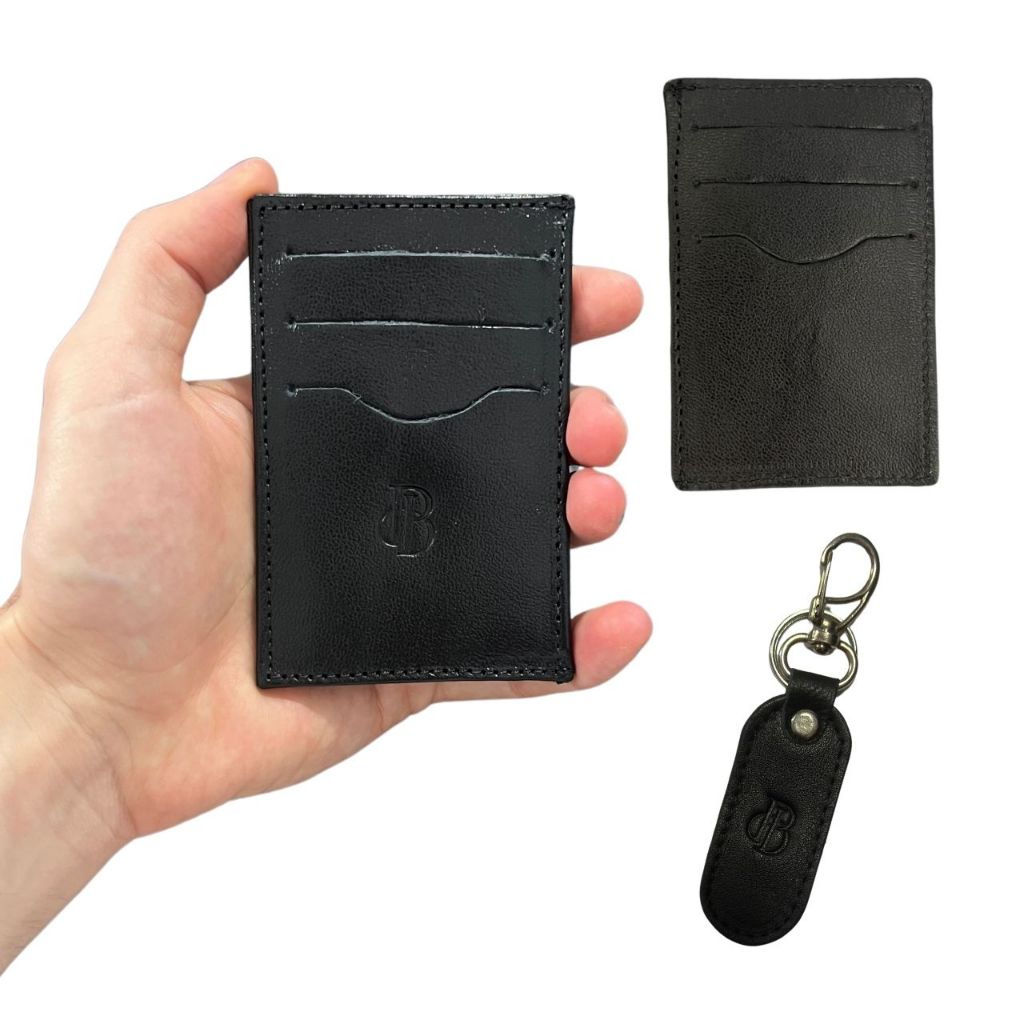 Carteira Slim + Brinde Chaveiro Porta Cartão Notas Masculina Visual Impecável Couro Versatilidade