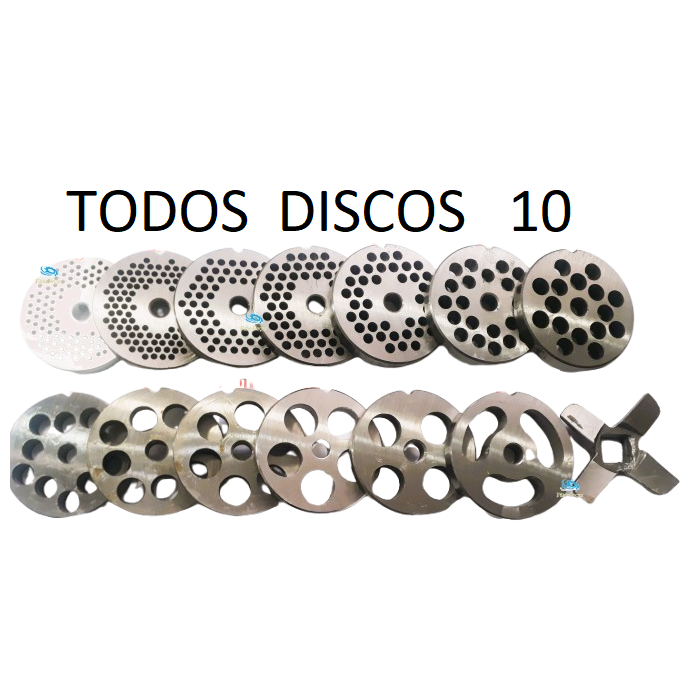 Todos Discos Moedor de Carne 10 São 13 Discos + 1 Cruzeta + ( 1 Disco Encher de Brinde ) Diâmetro 7 cm