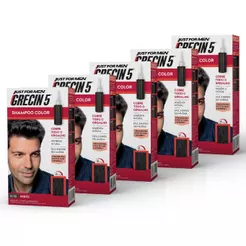 Kit 5x unidades - Grecin 5 Shampoo Tintura Tonalizante Preto H-55 60ml - Cobre os cabelos grisalhos em 5 minutos.