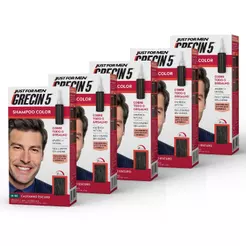Kit 5x unidades Grecin 5 Shampoo Tintura Tonalizante Castanho Escuro H-45 60ml - Cobre os cabelos grisalhos em 5 minutos