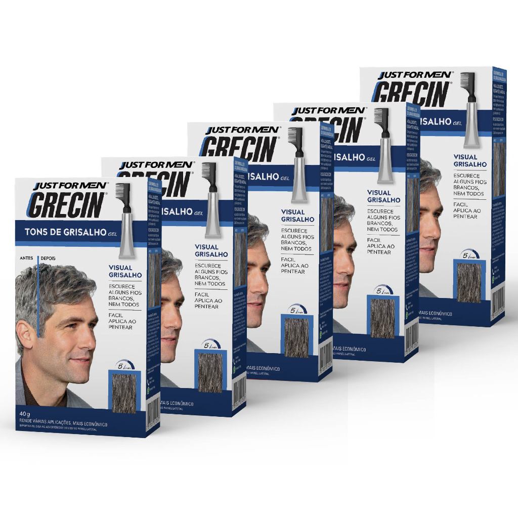 Kit 5x unidades Grecin Tons de Grisalho Gel Tonalizante - Escurece fios brancos - Aparência natural - Aplique ao pentear em Oferta na Shopee