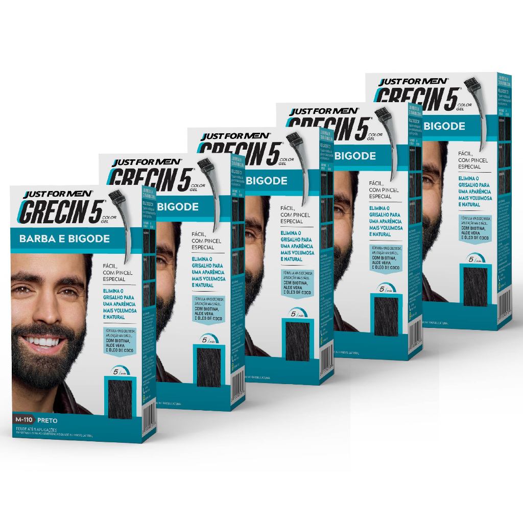 Kit 5x unidades Grecin 5 Color Gel TIntura Tonalizante Barba e Bigode Preto M-110 - Cobre os fios grisalhos em 5 minutos em Oferta na Shopee