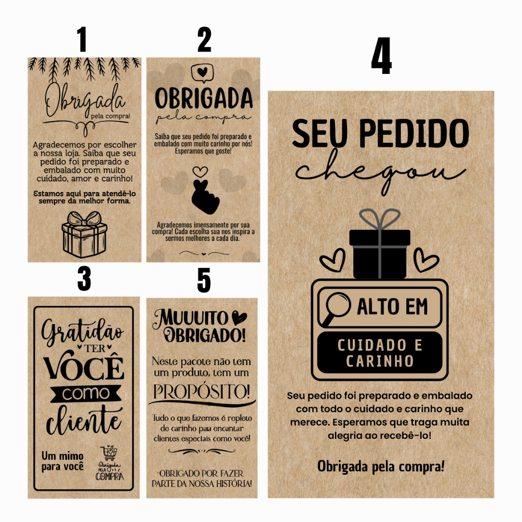 60 Ou 120 Cartões de Agradecimento para Cliente Kraft 5x9cm em Oferta na Shopee