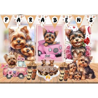 Kit festa PET Yorkshire aniversário, mesversário decoração de festa em casa em Oferta na Shopee