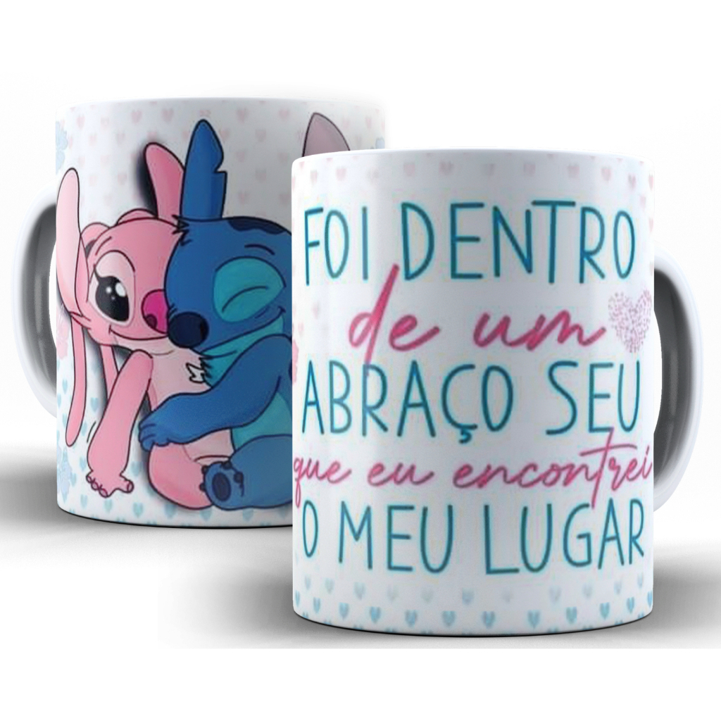 Caneca Stitch Dentro Do Seu Abraço - Presente Dia Dos Namorados - Porcelana 325ml Oferta