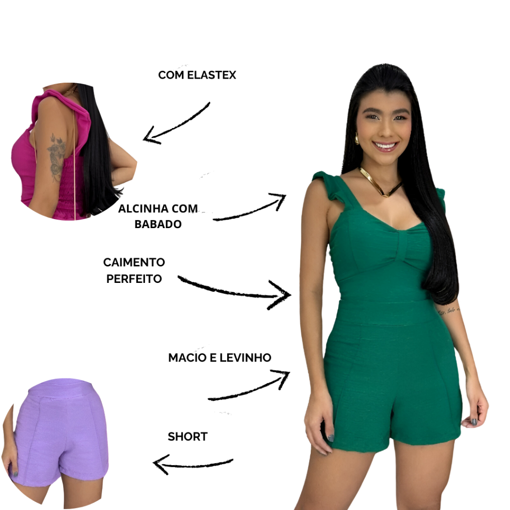 Conjunto Feminino Short e Blusa Casual Dunas com Bojo Short com Nervura