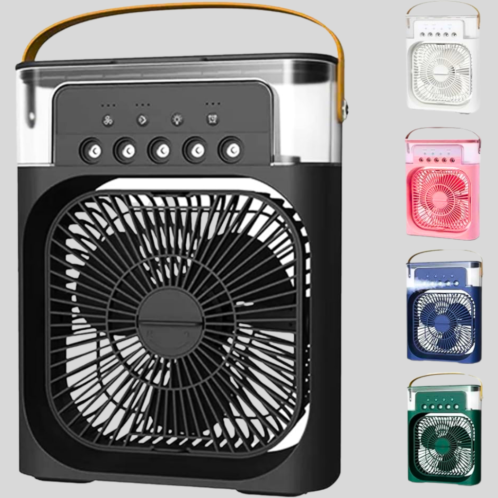 Mini Ar Condicionado Portátil Climatizador Ventilador Umidificador de Mesa USB-C 3 Velocidades 7 Luzes LED Silencioso