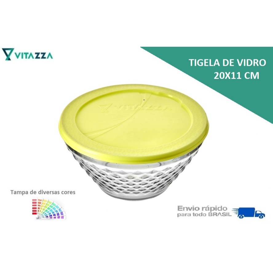 Tigela Saladeira Vidro Bico de Jaca 20cm Com Tampa Plastica Vitazza