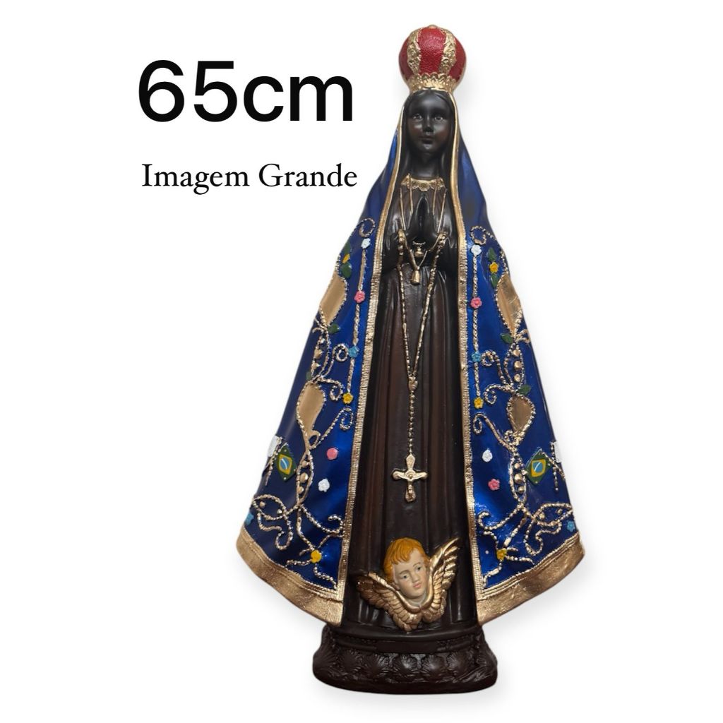 Imagem de Nossa Senhora Aparecida em 65cm modelo italiana imagem imensa da Mãe Aparecida nas cores: azul royal e marfim