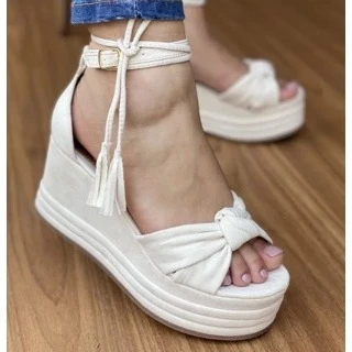 Sandália Plataforma Anabela 9cm Amarração Várias Cores em Oferta na Shopee