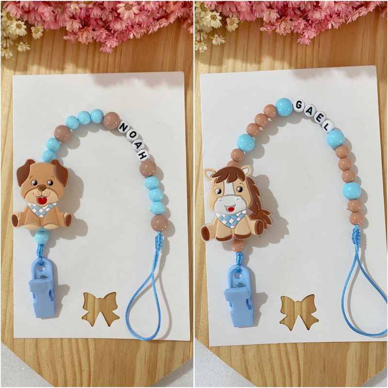 Prendedor de chupeta personalizado com tema e nome do bebê prendedor de bico tema fazendinha