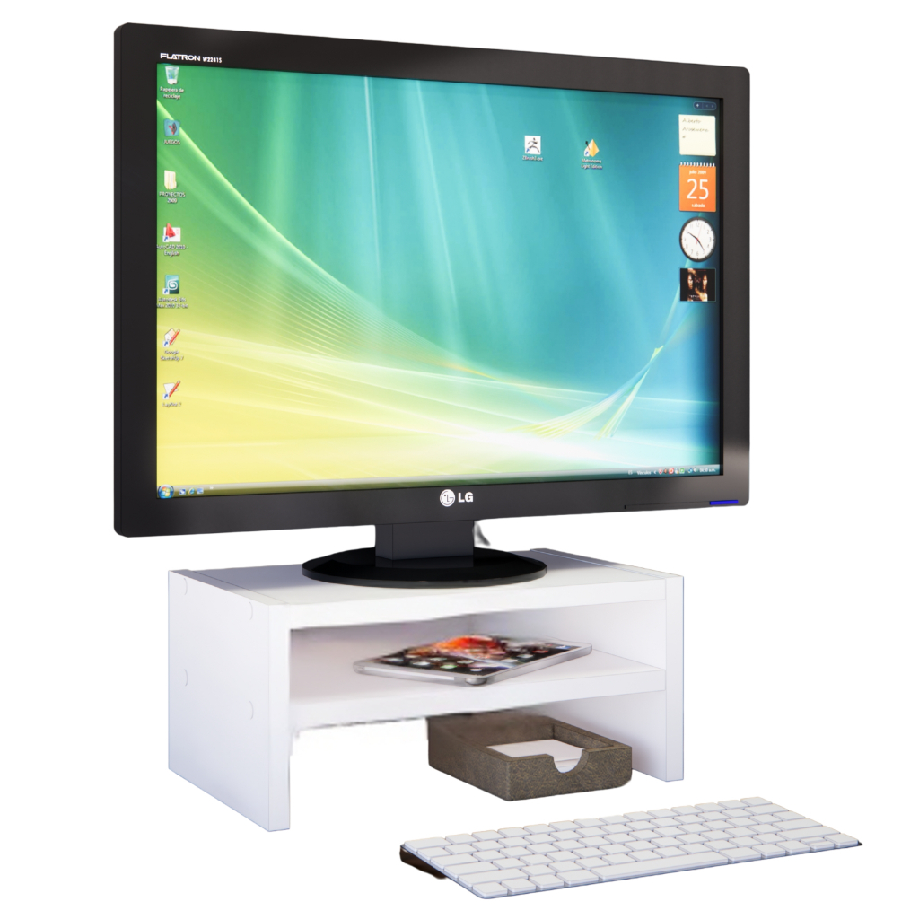 Suporte Para Monitor Organizador de Mesa Elevado Organização Home Office 100% MDF Branco Ergonômico