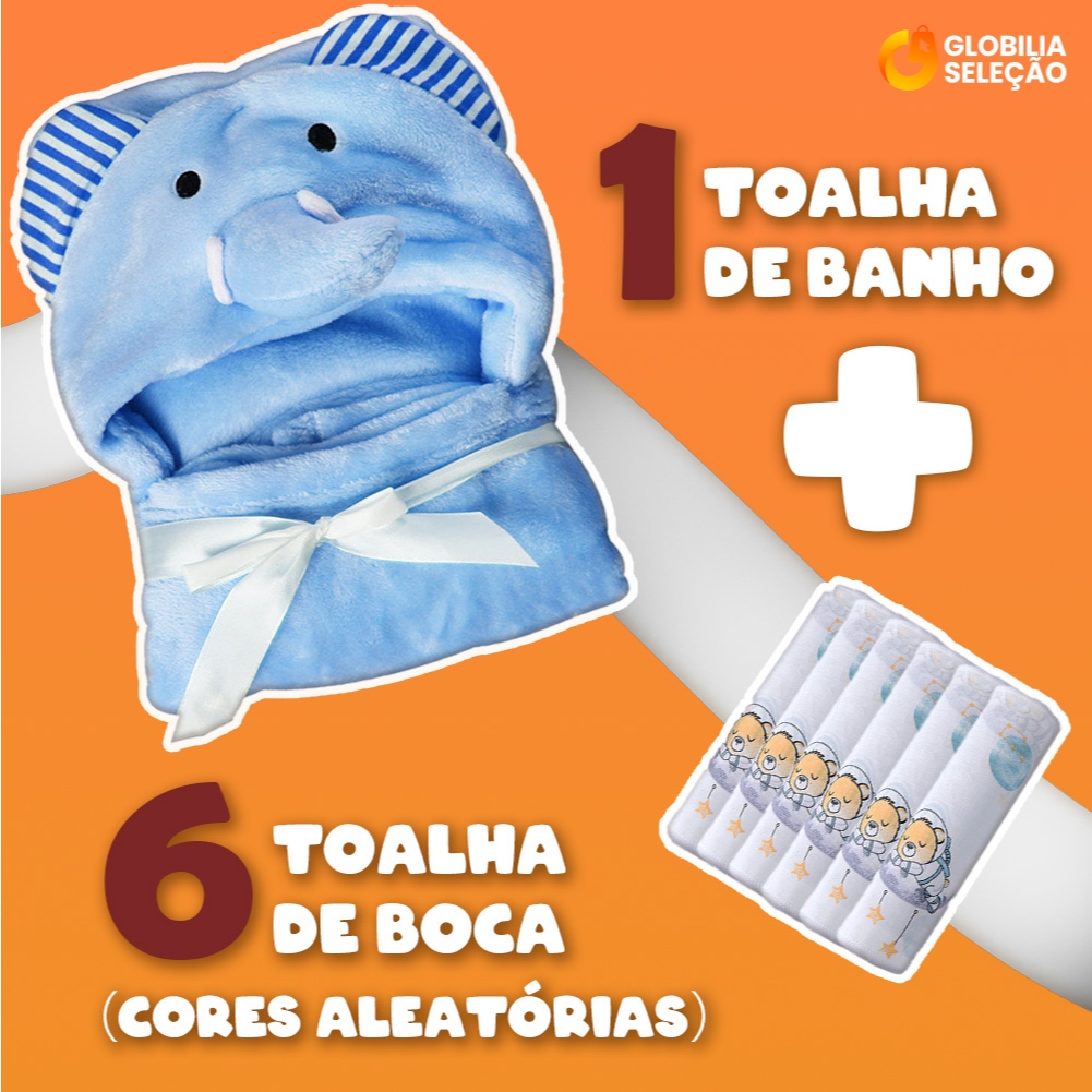 Toalha de Banho Bebê +  6 Toalha de Babador