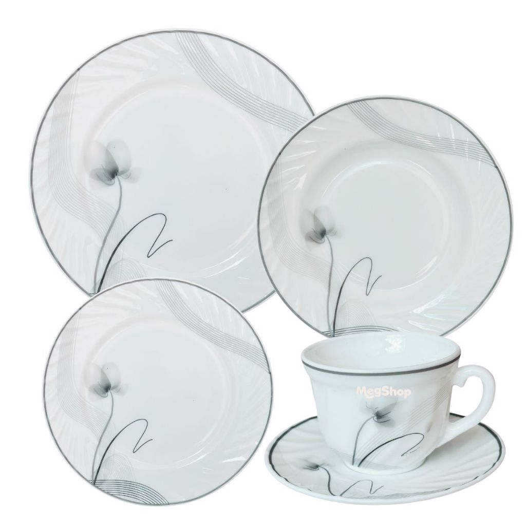 Aparelho Jantar Com Xicaras Chá Branco com Cinza Estampado Opaline 20 Peças em Oferta na Shopee