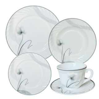 Aparelho Jantar Com Xicaras Chá Branco com Cinza Estampado Opaline 20 Peças em Oferta na Shopee