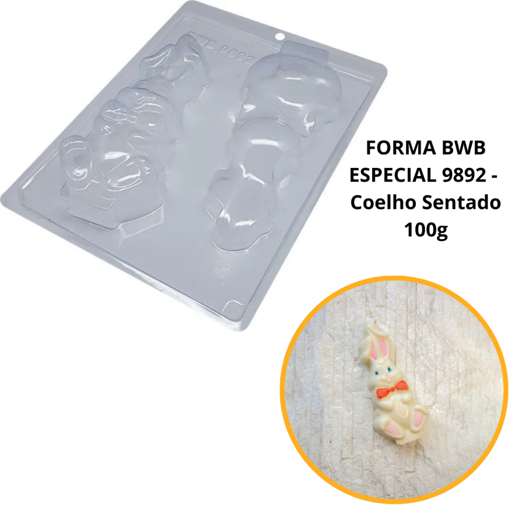 1~4 Forma BWB Com Silicone (3 partes) Para Chocolate Cód. 9892 - Coelho Sentado 100g. Páscoa em Oferta na Shopee