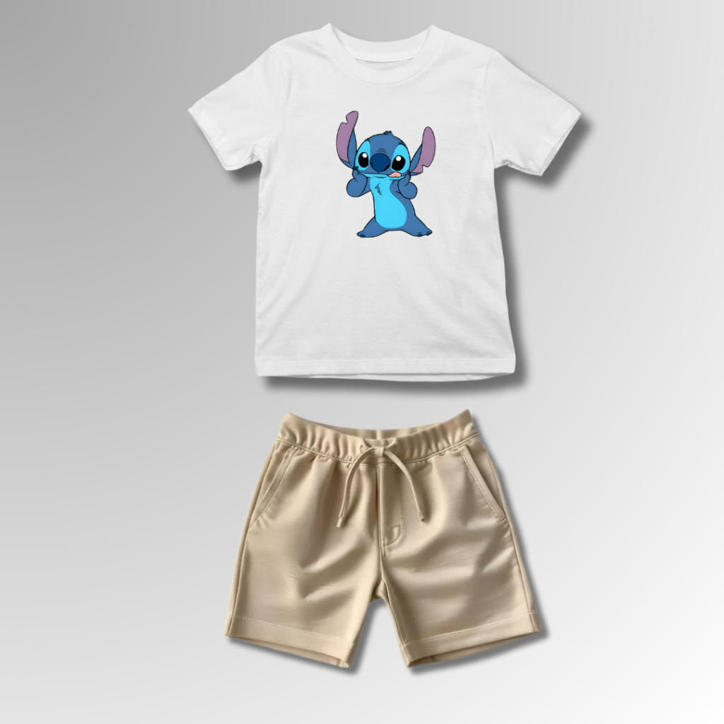 Conjunto Infantil Masculino Lilo & Stitch Camiseta 100% Algodão e Short Tectel Diversas Combinações