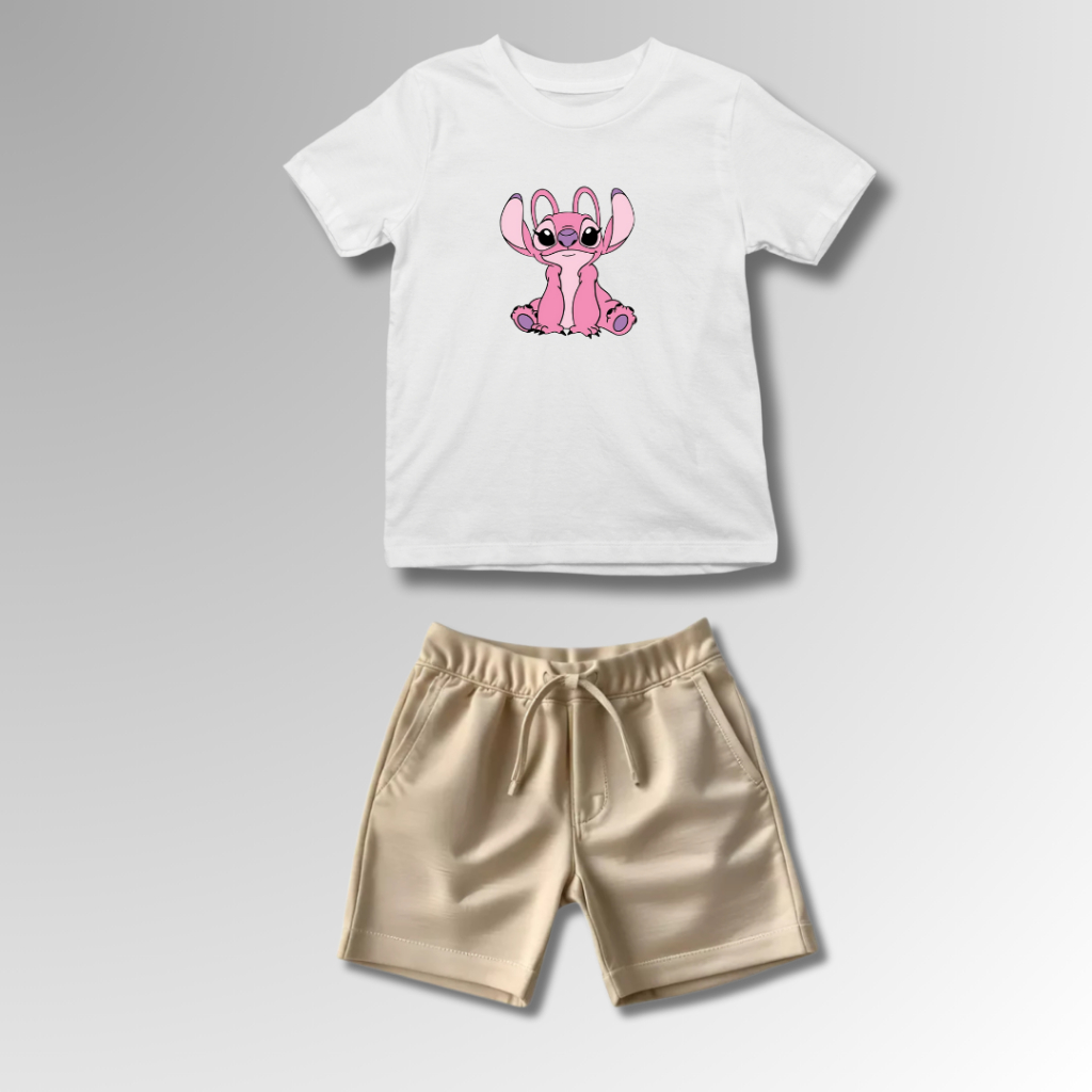 Conjunto Infantil Masculino Angel Lilo & Stitch Camiseta 100% Algodão e Short Tectel Diversas Combinações