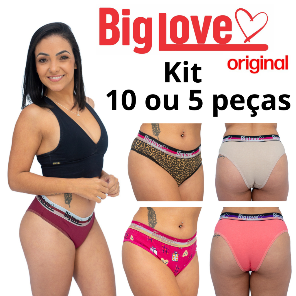 Kit 10 ou 5  Calcinhas de Algodão Com Cós Largo na Cintura Modelo Tanga Conforto Ref:034 em Oferta na Shopee