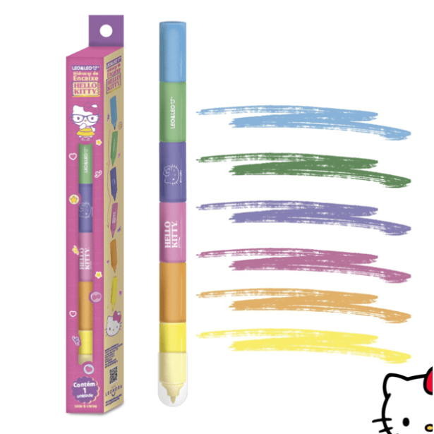 HIDROCOR DE ENCAIXE 6 CORES HELLO KITTY - CAIXA C/ 1 UN LEO&LEO em Oferta na Shopee