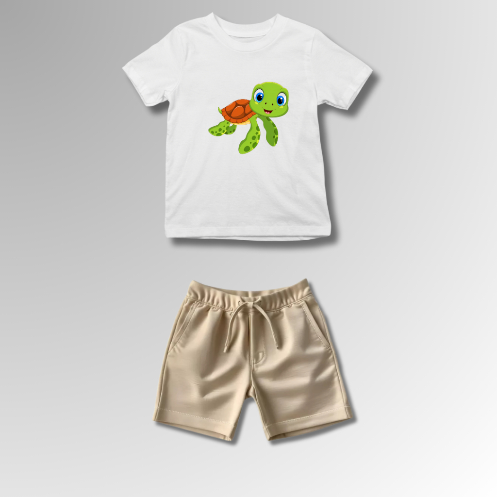 Conjunto Infantil Masculino Tartaruga Camiseta 100% Algodão e Short Tectel Diversas Combinações