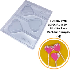 1 ~ 4 Forma bwb c silicone (3 partes) cod 9839 - Pirulito Para Rechear Coração 70g pirulito recheado