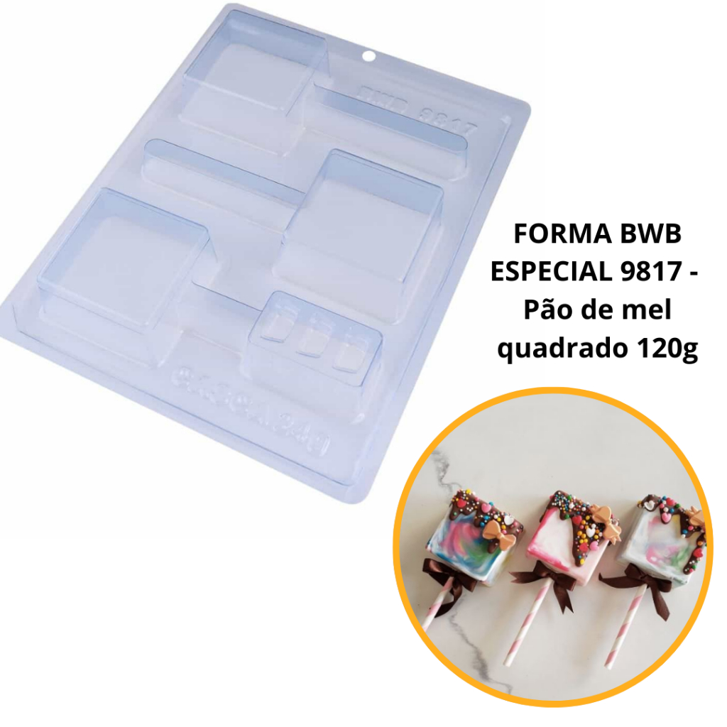 1~4 forma bwb com silicone (3 partes) cod 9817 - Pirulito Pão de Mel Quadrado 120g pirulito recheado em Oferta na Shopee