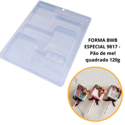 1~4 forma bwb com silicone (3 partes) cod 9817 - Pirulito Pão de Mel Quadrado 120g pirulito recheado (CHOCO)