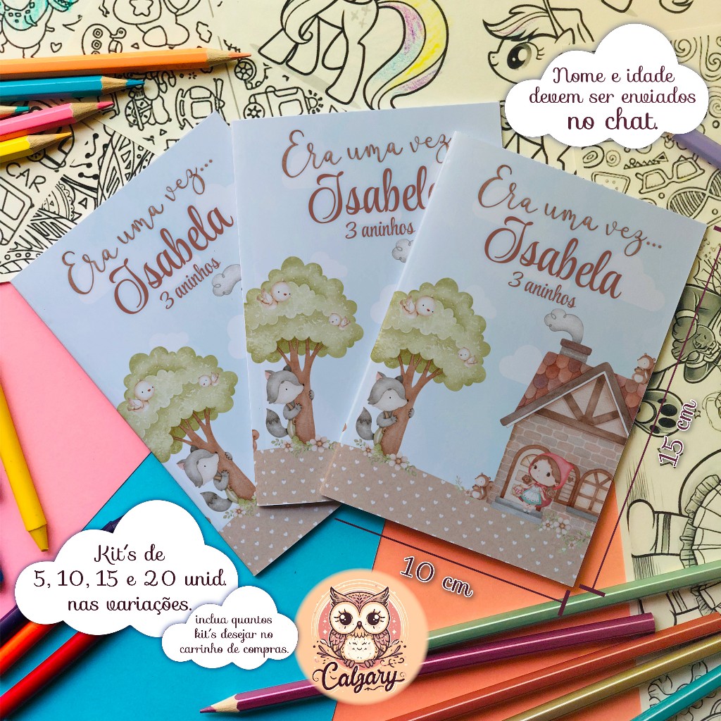 Revistinha de colorir Chapeuzinho Vermelho A6 para festa de aniversário e lembrancinhas A6 10x15cm. em Oferta na Shopee