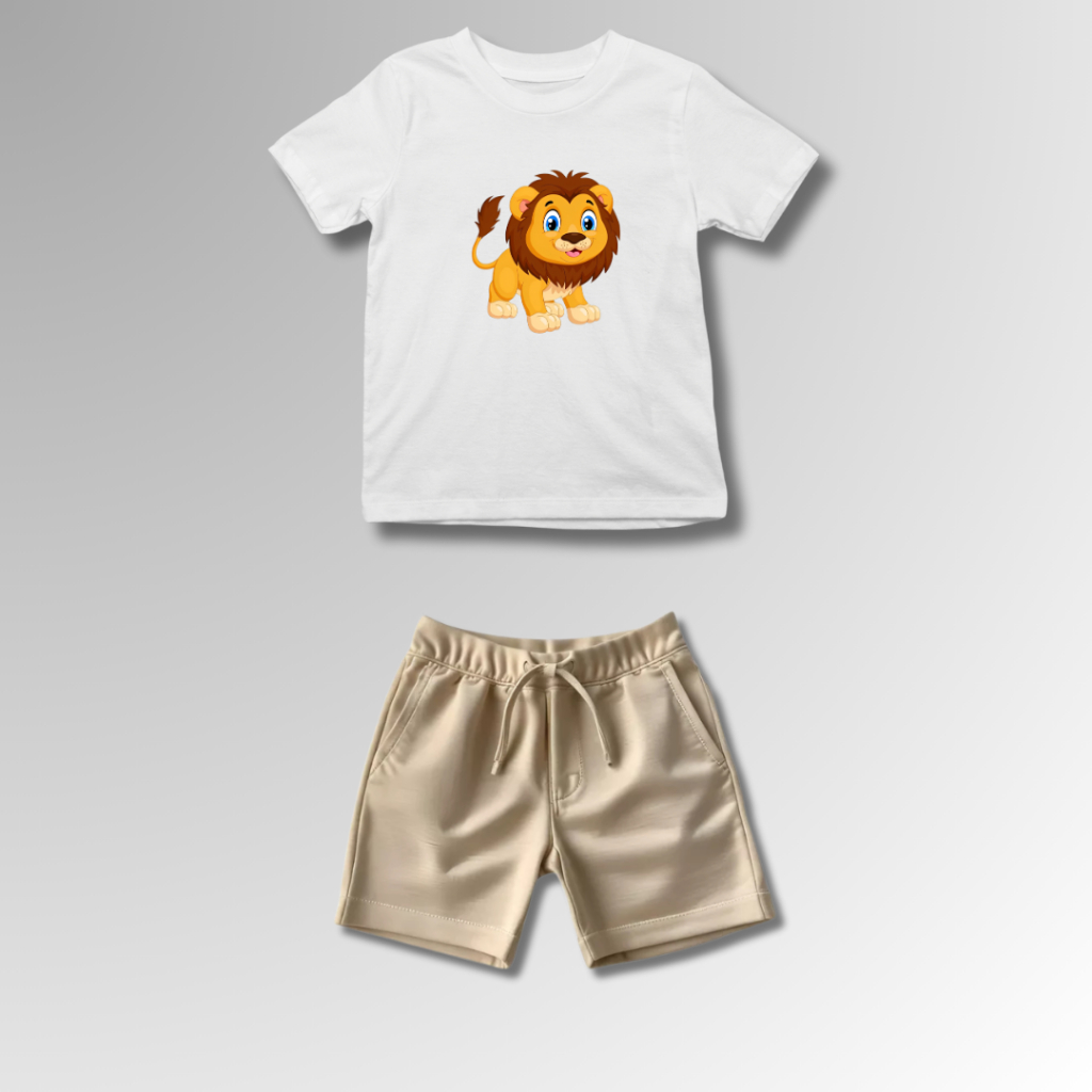 Conjunto Infantil Masculino Leao Camiseta 100% Algodão e Short Tectel Diversas Combinações