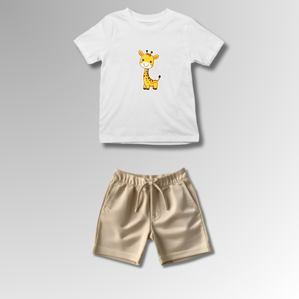 Conjunto Infantil Masculino Girafa Camiseta 100% Algodão e Short Tectel Diversas Combinações